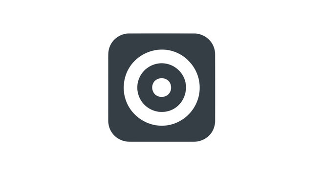 A minimalist graphic representation of a target with concentric circles against a white background. The design uses dark grey for the target and its background, set within a rounded square shape