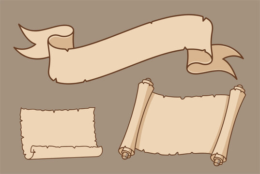 Set of vintage style paper scrolls and a long flowing banner offers a classic aesthetic for announcements, headings, or medieval themes.