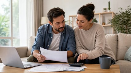 Obraz premium Couple discussing debt repayment with supportive body language