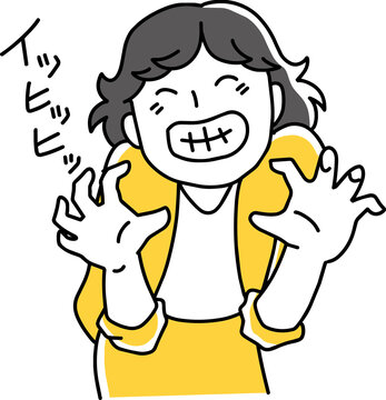 笑いながら悪戯をしようとする女性