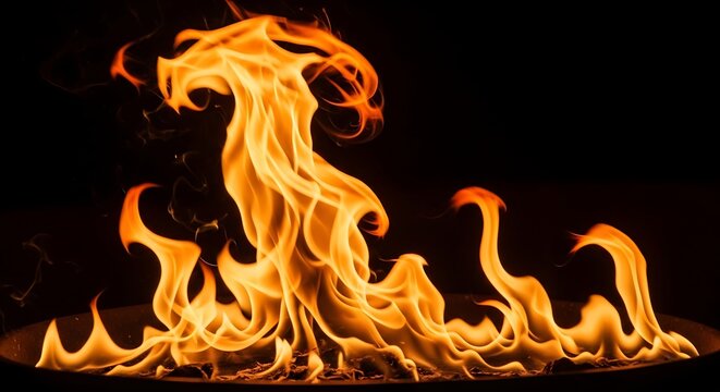 Close Up Flame Dance Against Dark Background.