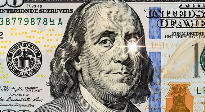 Close Up Portrait of a US One Hundred Dollar Banknote.