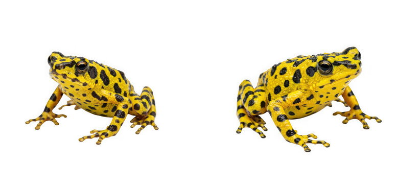 Two yellow and black spotted frogs isolated on transparent background
