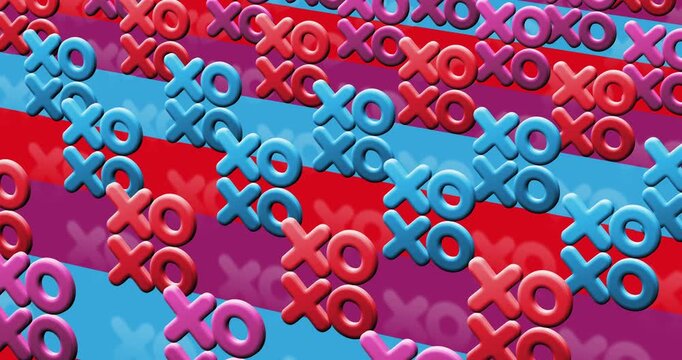 XOXO love romantic greeting multiple 3d symbol looped and seamless object pattern animation