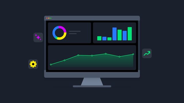 Data analytics dashboard showing business growth charts and financial metrics