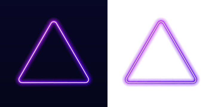 Bright neon triangle has smooth glowing edges with colorful reflections. Small light particles create extra depth around the frame. Futuristic PNG circle design.