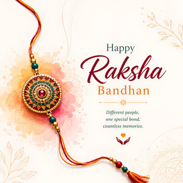 Happy raksha bandhan greeting background with colorful floral rakhi bracelet on watercolor texture rakshabandhan festival watercolor bracelet celebration tradition