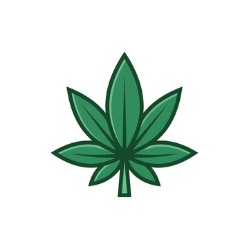 Minimalist cannabis leaf icon vector isolated on white background, flat cartoon green marijuana or hemp foliage symbol for medical and herbal branding design.