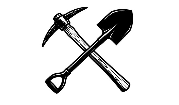 Crossed Spade and Pick Axe Mining Symbol Silhouette Vector