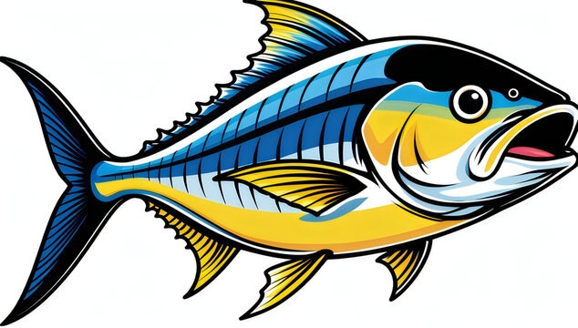 Colorful tuna fish illustration in a stylized art design illustration