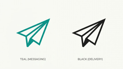 Obraz premium Teal and black paper airplane icons for messaging and delivery