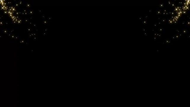 Golden glitter magic sparkles line stars, smooth black screen background in vibrant 4K. Starlight dust line, twinkle star animation, cartoon doodle sparkles, white glowing fairy sparkle line burst