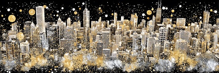 Night City Fireworks Display over Skyscrapers © Din Nasahrudin