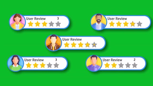 Customer Reviews and Five Star Rating Bubbles, User Feedback and Rating Bubbles, Customer Feedback Ratings and Review Notification Animation