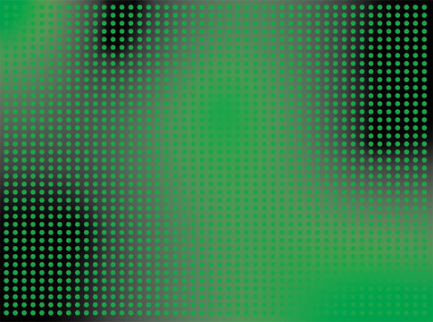 Abstract green halftone dot pattern with a smooth gradient and varying dot density. Repeating circular elements form a modern geometric composition with a digital print aesthetic. Suitable for posters