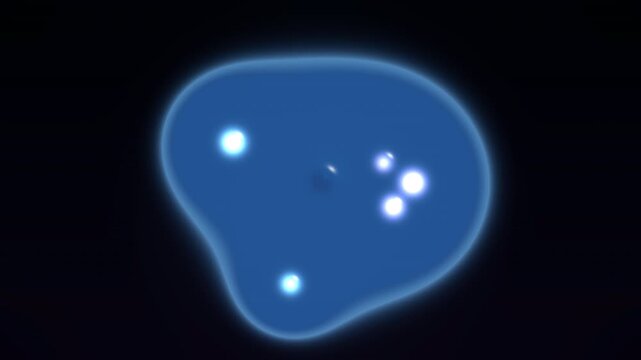 Shining neon bacteria on blue and dark close up view