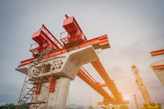 Concrete bridge structure and construction of the bypass route (new concrete bridge) are underway, including the construction of a bridge over the railway.