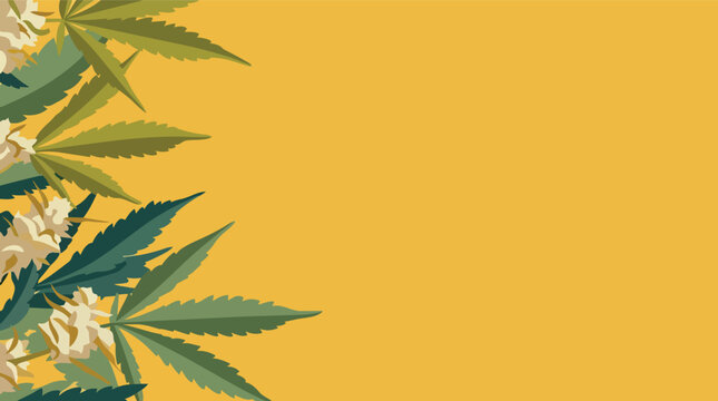 Cannabis sativa hemp leaves and blooming flowers flat vector illustration for cbd wellness and medical marijuana marketing