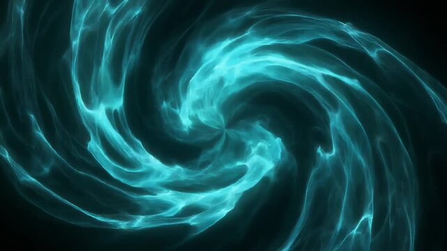 Vivid cyan plasma energy swirls and twists in a slow, hypnotic seamless loop against a dark background, with fiery glowing edges &mdash; perfect for tech, gaming, corporate, and science visuals.