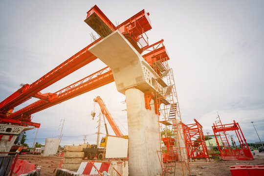 Concrete bridge structure and construction of the bypass route (new concrete bridge) are underway, including the construction of a bridge over the railway.