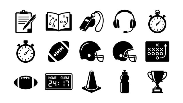 Collection of football sports icons with transparent background for various uses