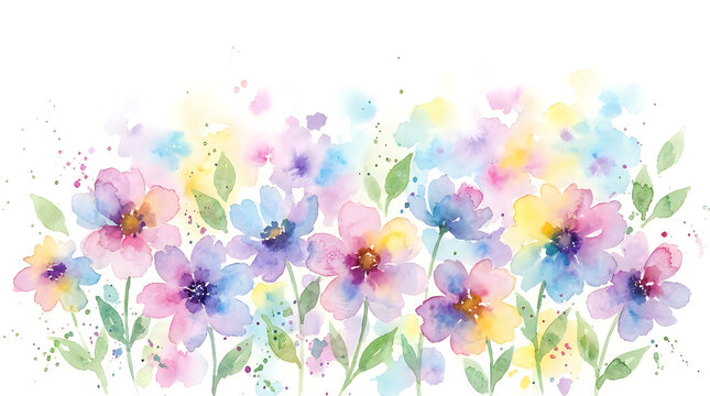 Watercolor floral arrangement with pastel tones delicate blooms and splatter effect