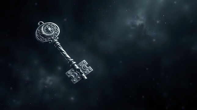 Ornate antique silver key with intricate circular head