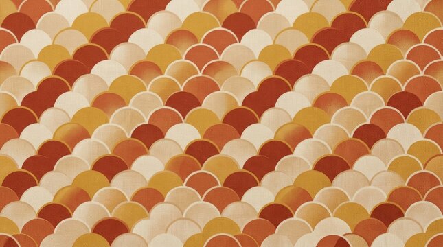 Retro Seamless Geometric Pattern with Overlapping Semicircles in Warm Orange Yellow and Cream Colors
