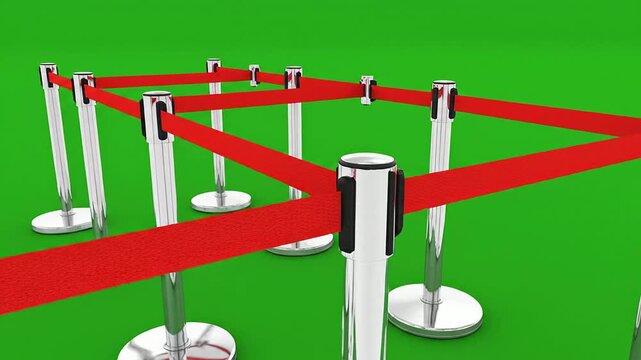 Queue Stanchion Set Isolated On A Bright Green Screen Background for Event Planning and Crowd Management Use