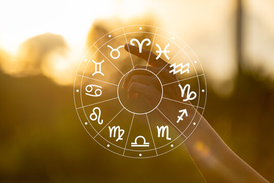 Astrology Zodiac Wheel With All Seeing Eye In Palm Of Hand Horoscope Concept