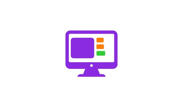 Minimalist purple desktop monitor icon displaying dashboard UI for software design animation