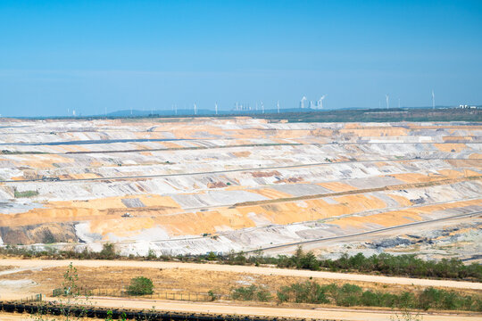 Hambach open pit mine operation area, coal mining lignite, industry, gigantic exavation of fossil fuels, damage to environment and ecosystem