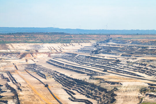 Hambach open pit mine operation area, coal mining lignite, industry, gigantic exavation of fossil fuels, damage to environment and ecosystem