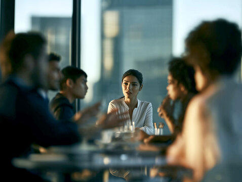 Diverse Business men and women at their meeting at modern urban glassy office