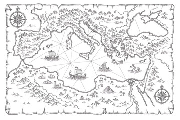 Obraz premium ancient Mediterranean map, Mediterranean historical map, ancient Mediterranean, historical geography, ancient geography, Mediterranean history, ancient civilizations, Roman Empire map, Greek civilizat