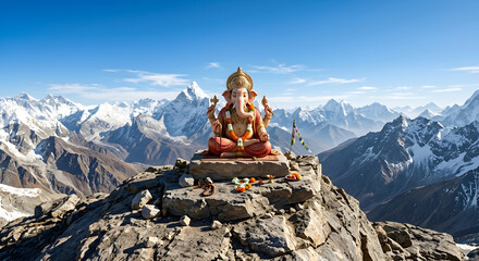 Statue of lord ganesha on a high mountain summit in the himalayas © Panglima