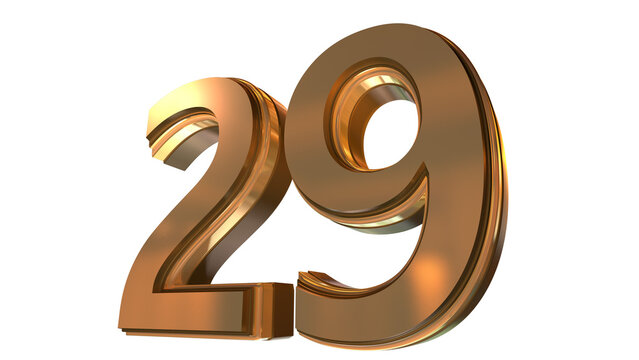 Gold 3D Number 29 Luxury Metallic Golden Numeral