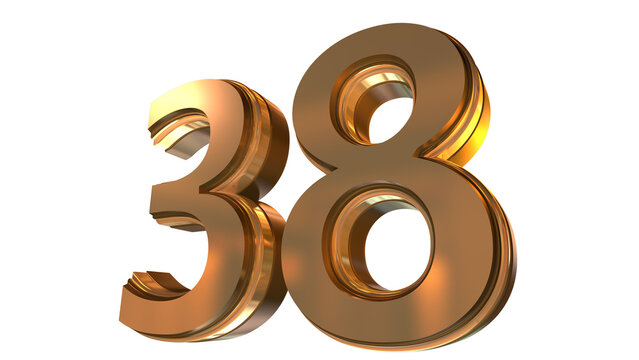 Gold 3D Number 38 Luxury Metallic Golden Numeral