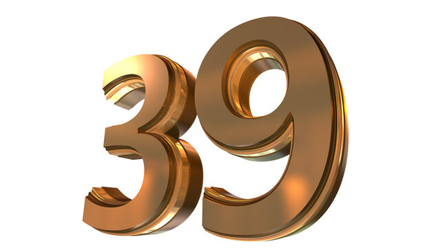 Gold 3D Number 39 Luxury Metallic Golden Numeral