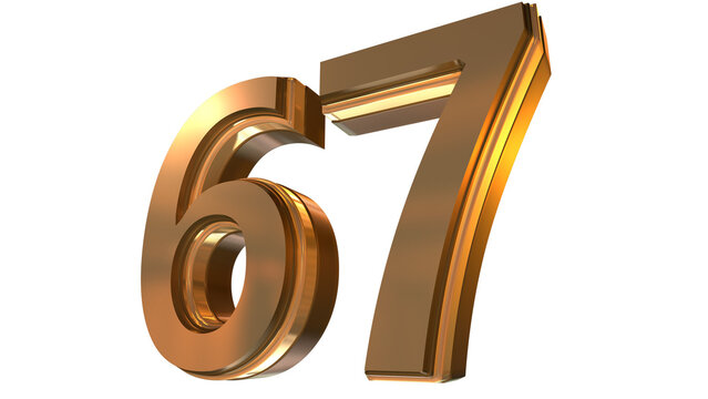 Gold 3D Number 67 Luxury Metallic Golden Numeral
