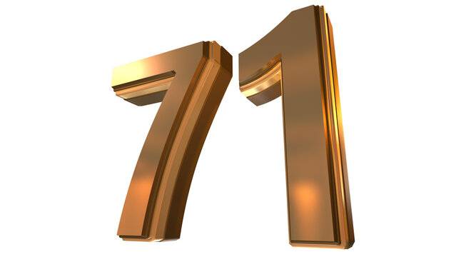 Gold 3D Number 71 Luxury Metallic Golden Numeral
