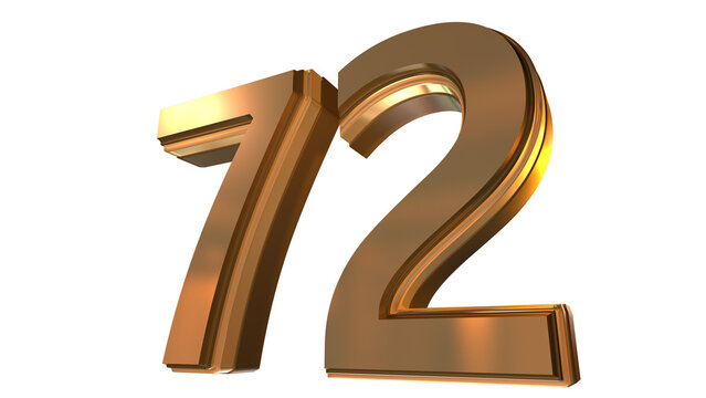 Gold 3D Number 72 Luxury Metallic Golden Numeral