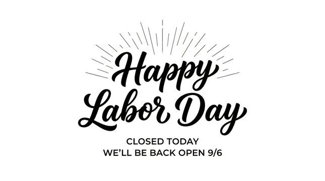 Elegant happy labor day lettering design with decorative flourishes isolated on a clean white background banner