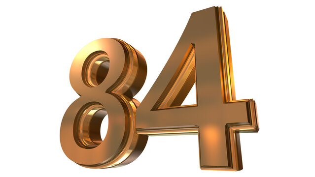 Gold 3D Number 84 Luxury Metallic Golden Numeral