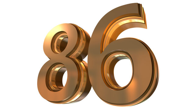 Gold 3D Number 86 Luxury Metallic Golden Numeral