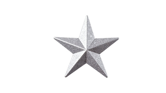 Realistic silver star isolated on white background with clipping path, shiny metallic surface