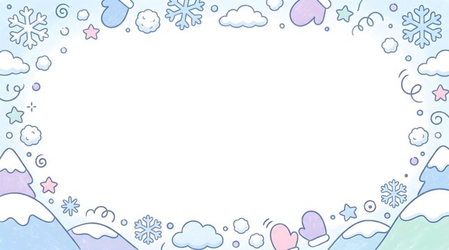 Cute winter wonderland border with snowflakes and mountains snowflakes mountains illustration