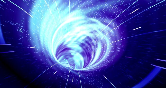 Digital technology matrix code tunnel with blue glowing numbers and fast streaming light effects. 4K 3D Animation.