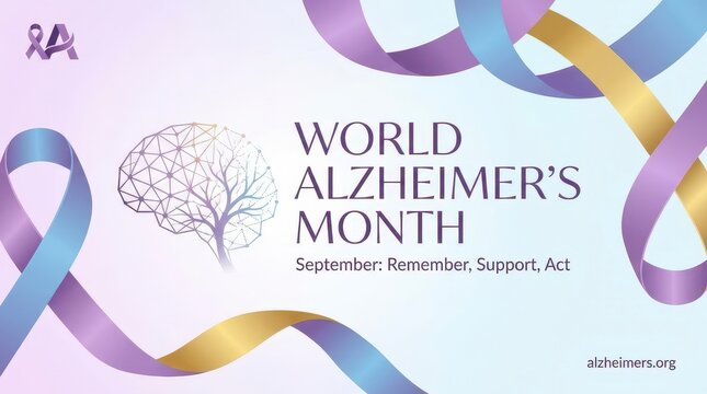 World alzheimer's month awareness ribbon with brain and tree graphic