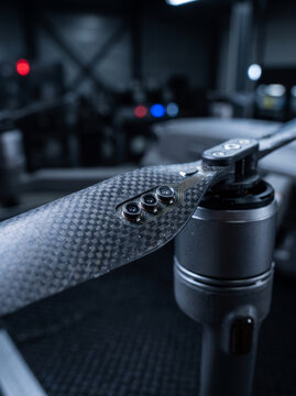 Close Up View of Carbon Fiber Propeller and Brushless Motor Drone Component